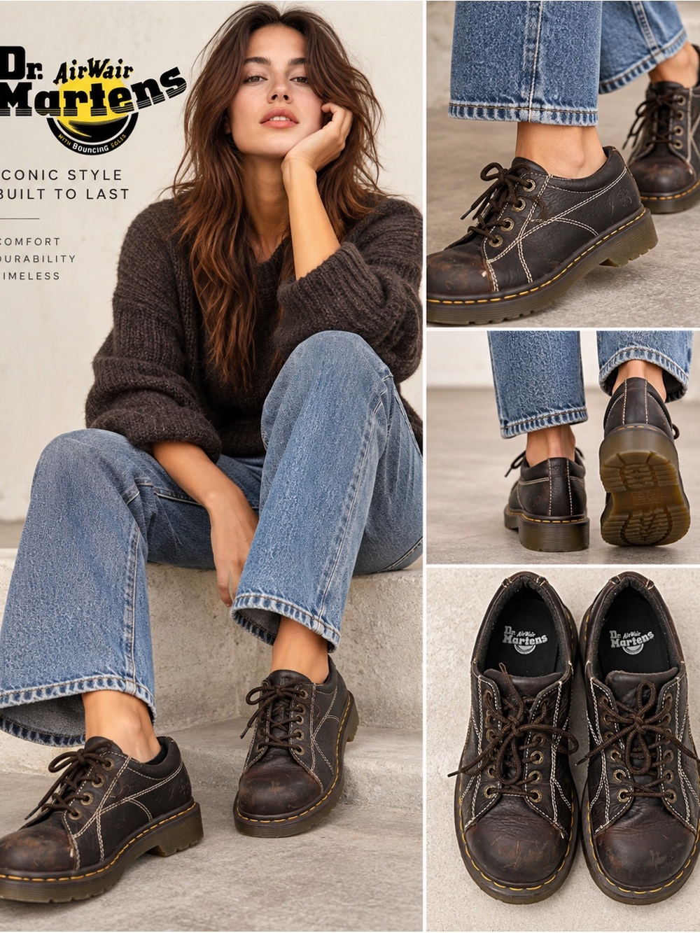 Vintage Dr. Martens Daisy Oxfords Brown Leather Chunky Grunge Y2K Shoes